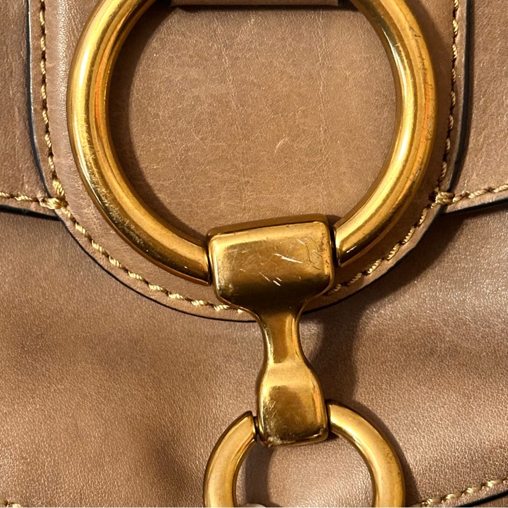 Frye Gray Taupe Leather Saddle Crossbody Bag with Gold Hardware - Picture 6 of 6